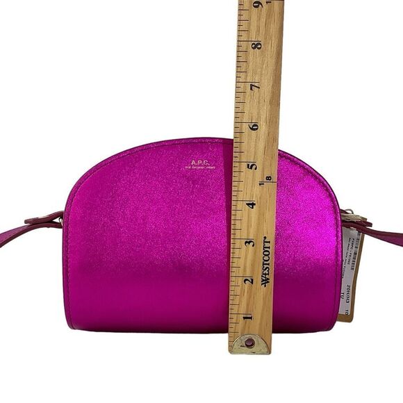 A.P.C Demi Lune Mini Bag Fuchsia Crossbody Purse Metallic Pink Leather - Picture 8 of 14